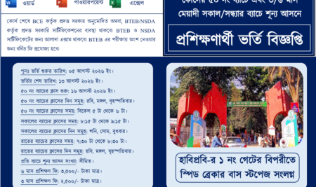 NBICT LAB-এ ৬ মাস মেয়াদী মাইক্রোসফট অফিস অ্যাপ্লিকেশন্স (বেসিক কম্পিউটার) প্রশিক্ষণ কোর্সের ৫০ নং ব্যাচে প্রশিক্ষণার্থী ভর্তি বিজ্ঞপ্তি